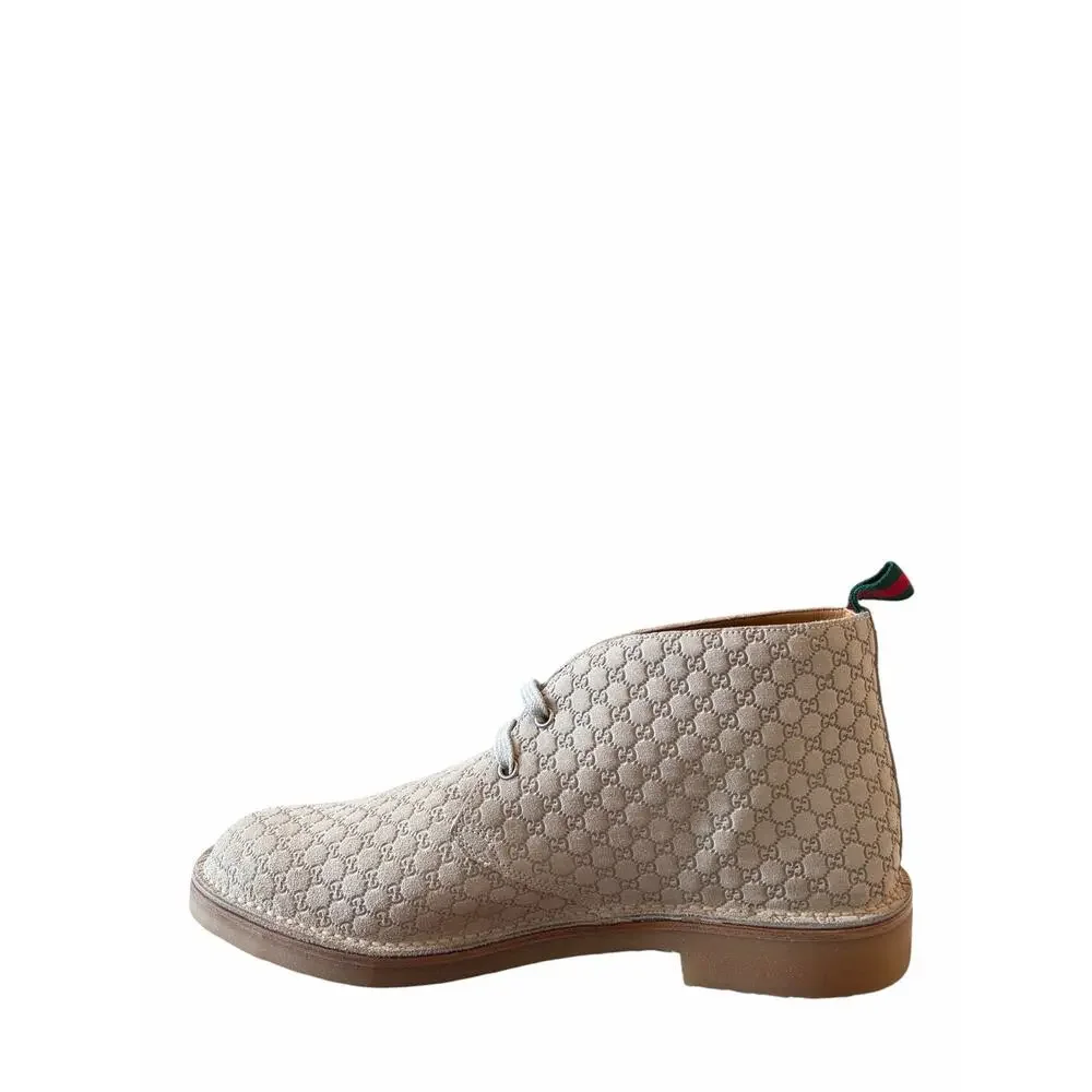 Authentic Gucci GG Monogram Beige Suede Ankle Boots 831283 Men's 11 US 11.5 NEW
